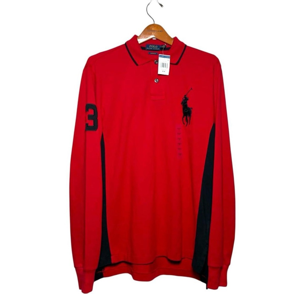 Polo Ralph Lauren Big Pony Long Sleeve Rugby Polo Shirt Red NWT Men Medium Red